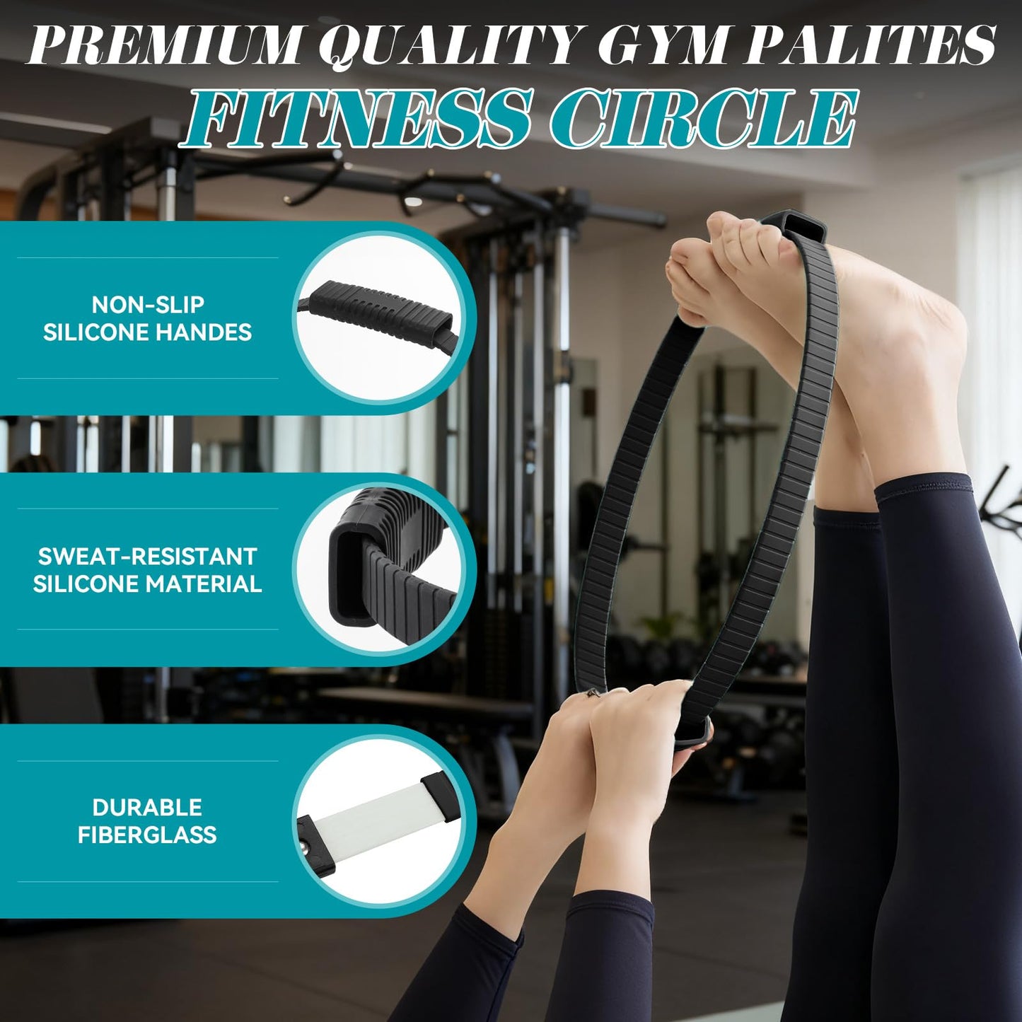 SUBCULTUREPICK Pilates Ring, Silicone Magic Pilates Rings, Lightweight & Durable Flexible Fitness Circle Exercise Equipment for Toning Arms, Thighs,Legs, Core,Yoga & Physical Therapy (Black)