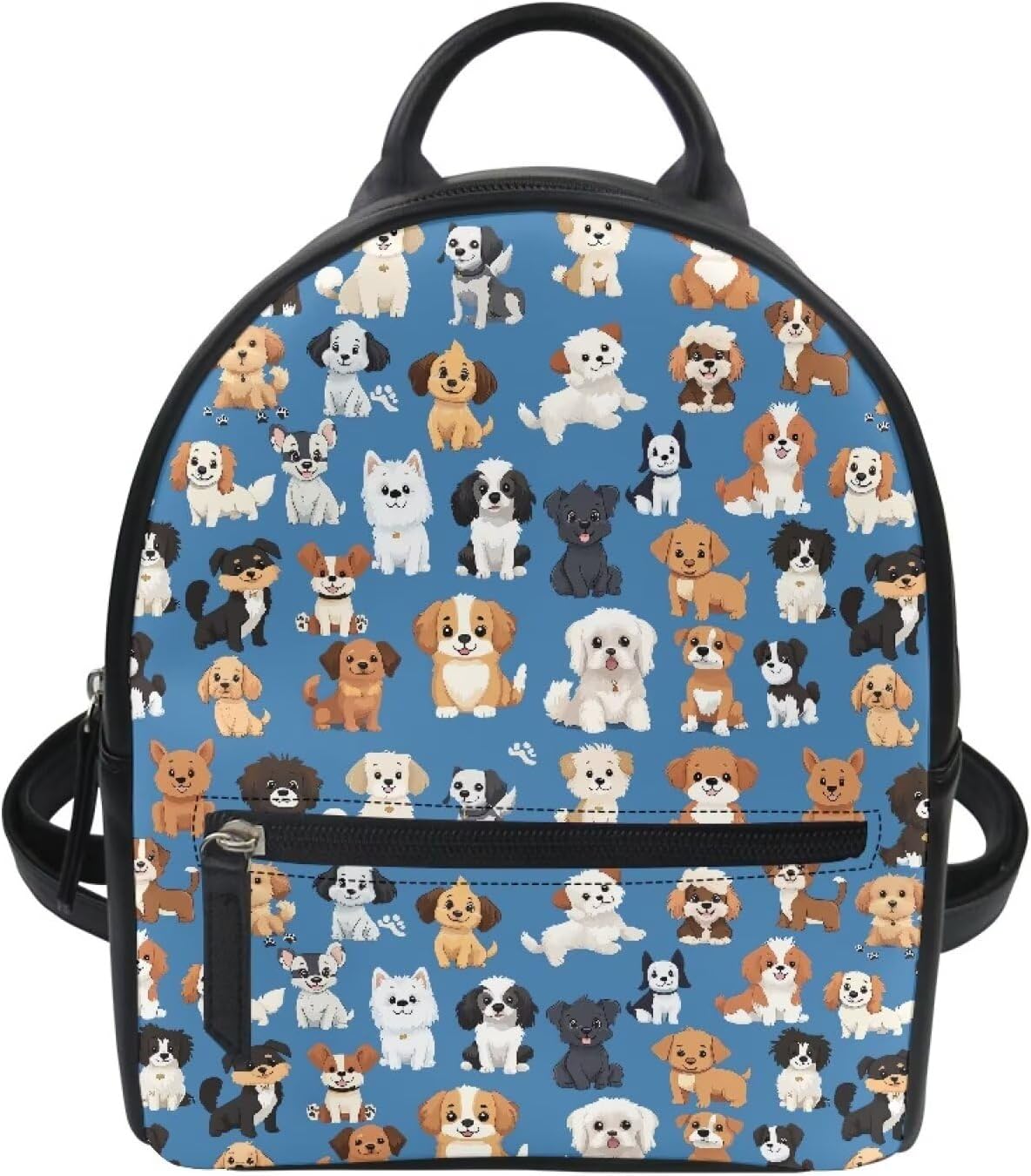 Showudesigns Mini Backpack for Teen Girls - Cute Leather Dog Design | Blue Travel Purse & School Bag