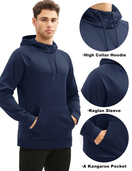 MAGCOMSEN Mens Hoodies Pullover Sweatshirts Soft Moisture Wicking Running Athletic Hoodies for Men With Kangaroo Pocket Navy XL