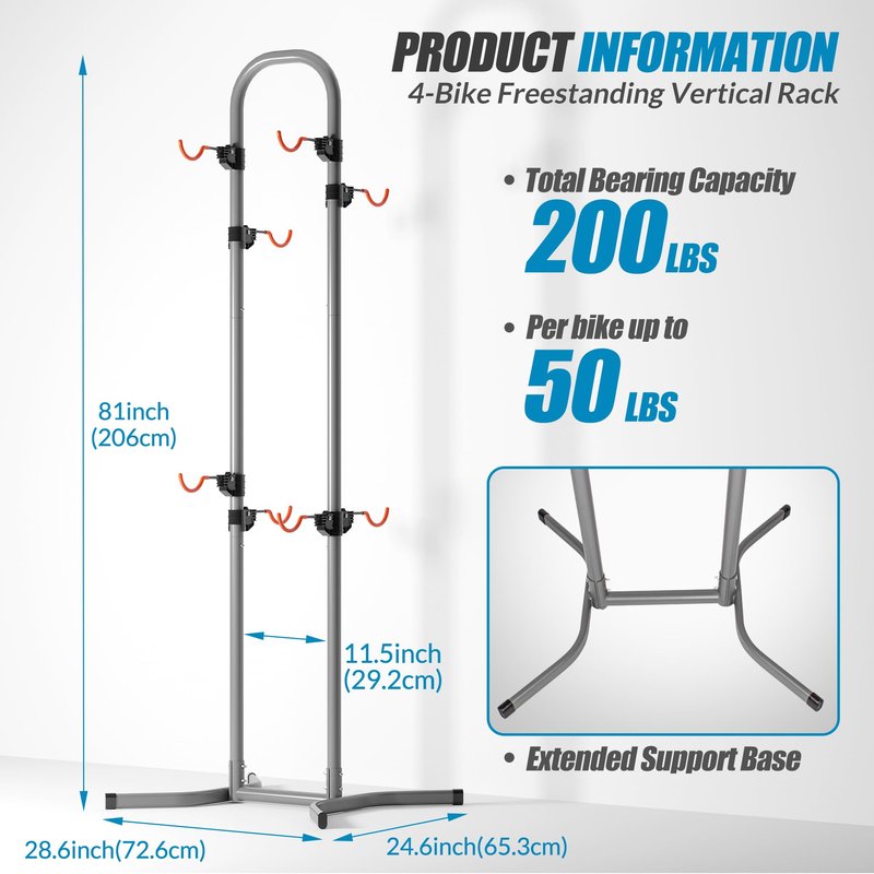 Suchtale 4 Bike Rack, Bicycle Rack, Bike Storage Rack for Garage Home, Freestanding Gravity Bike Stand, Adjustable Vertical Bicycle Holder for Indoor Outdoor, Bike Hanger Floor Parking Cycle Organizer