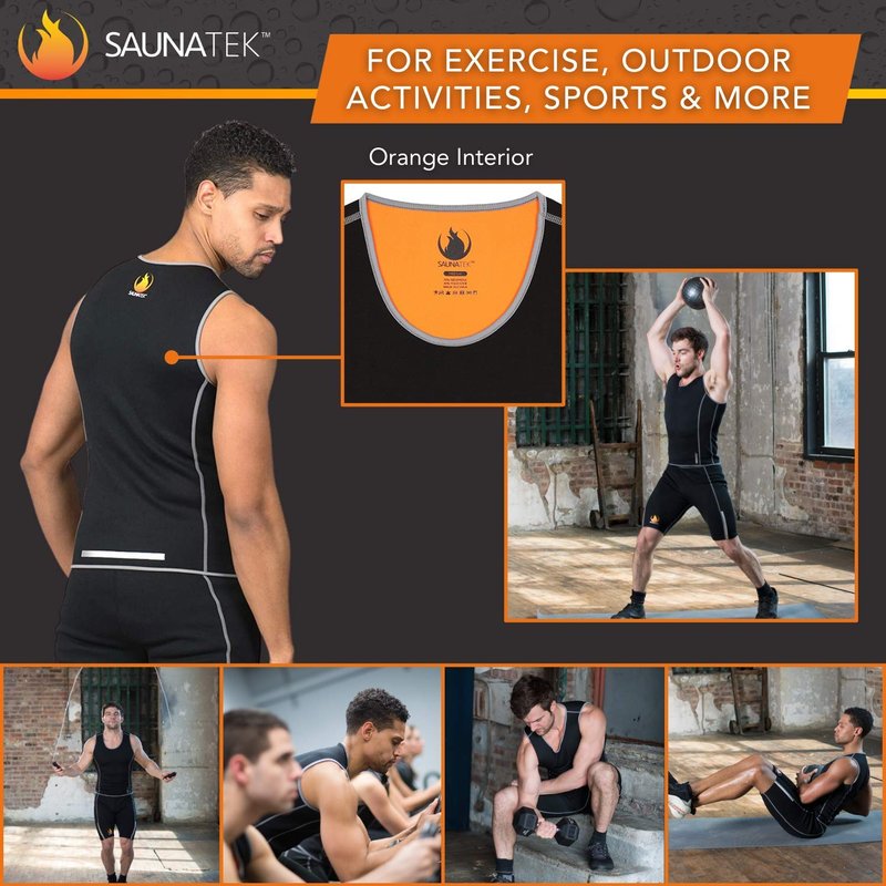SaunaTek Men's Sauna Sweat Suit Tank Top for Exercise and Heat Training, Neoprene, Large