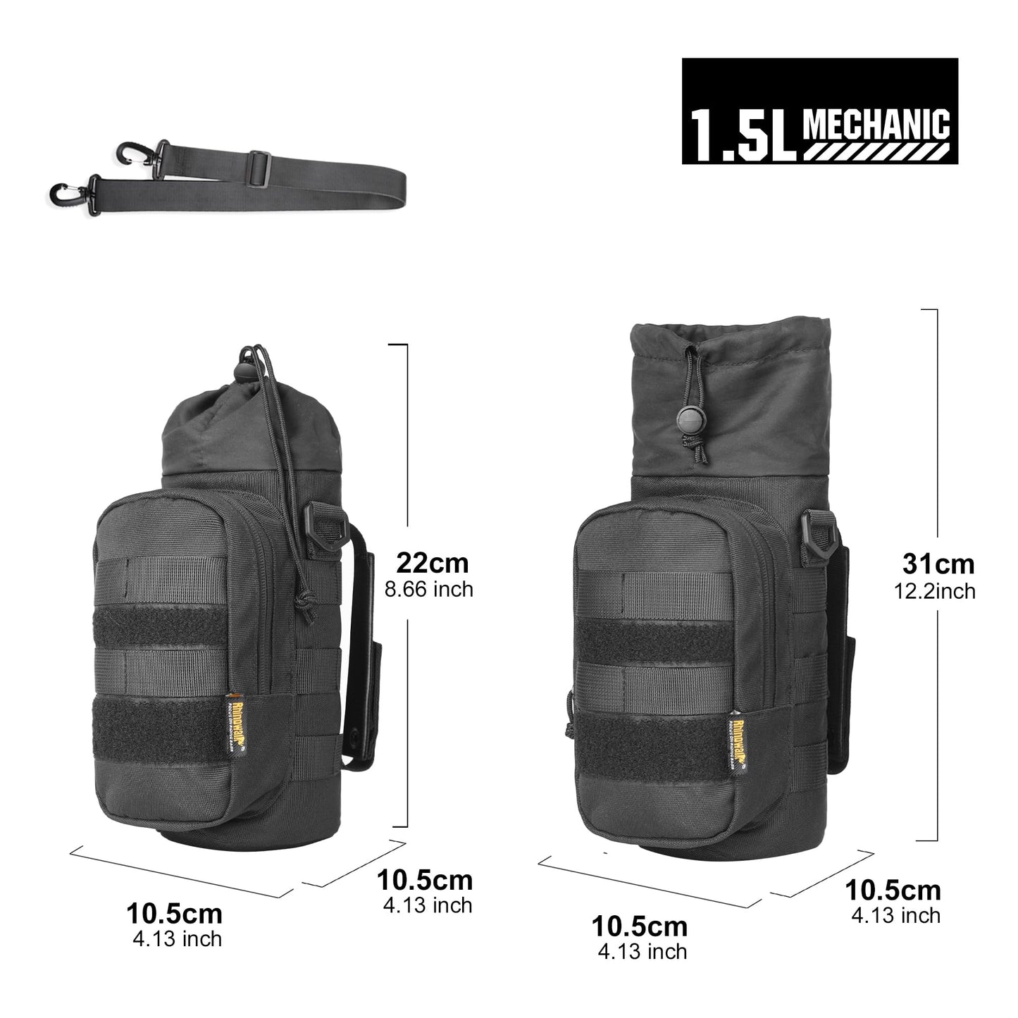 Rhinowalk Motorcycle Water Bottle Holder Bag Tactical Pouch with Drawstring Molle Insulated Bottle Bag to Keep Warm Cool