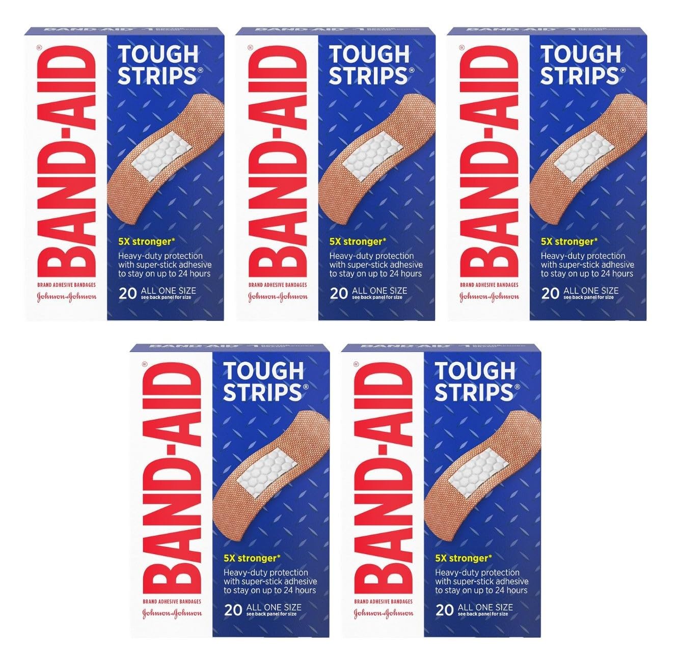 Special Pack of 5 Band-AID Tough Strips All ONE Size 20 per Pack