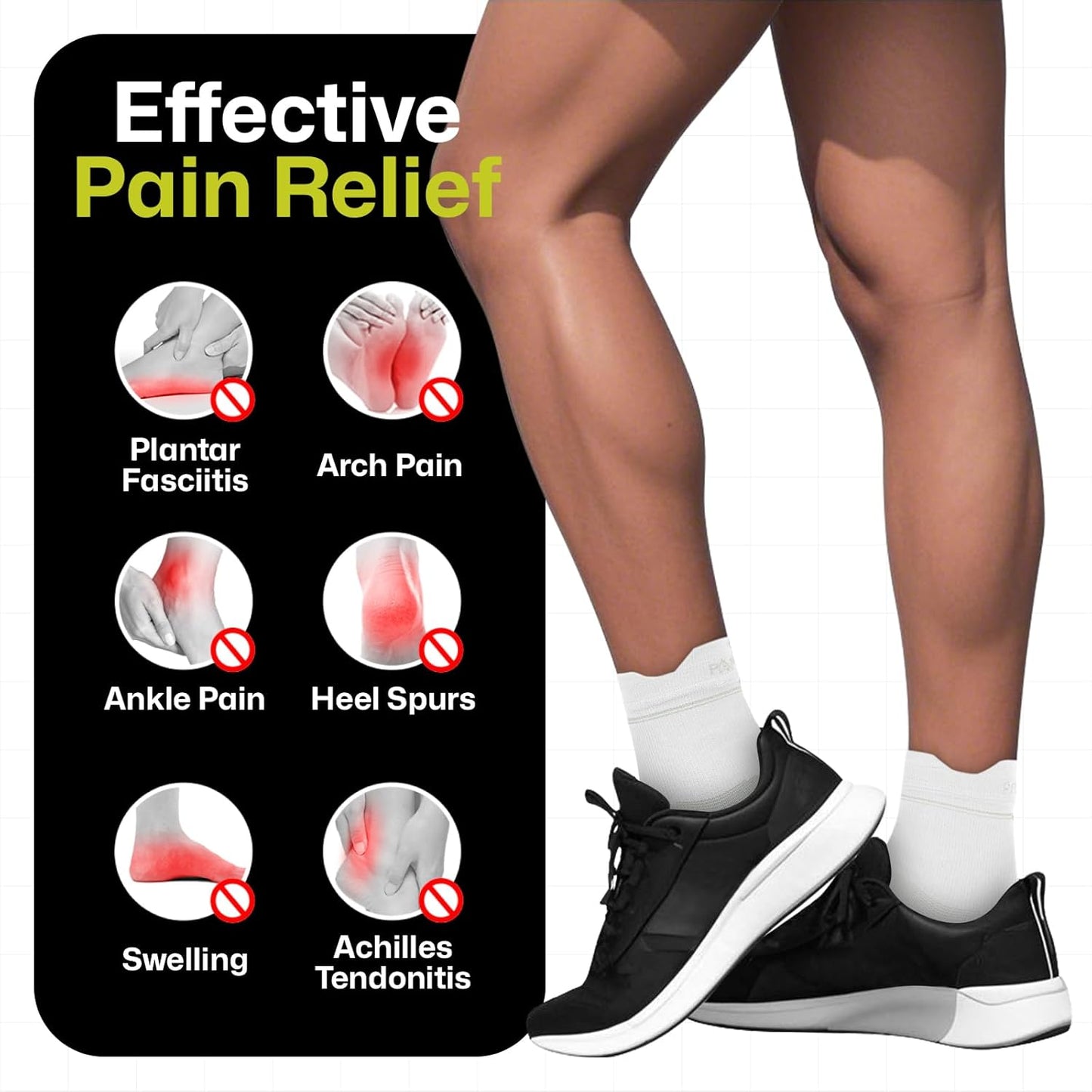 PAPLUS Ankle Compression Socks for Plantar Fasciitis Relief - 3 Pairs for Men & Women | Arch & Heel Support