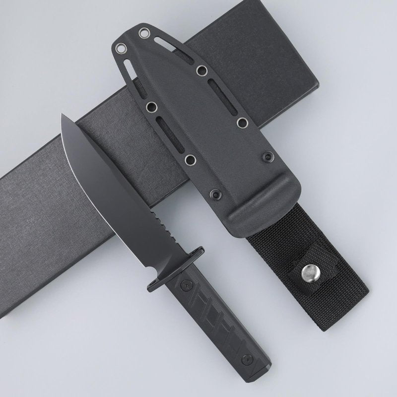 0006 Fixed Blade Knife with Kydex Sheath, 5.9 inch CPM 3V Drop Point Blade with Black G10 Handle, Full Tang Fixed Blade Survival Hunting Knife, for Outdoor, Camping and Hunting