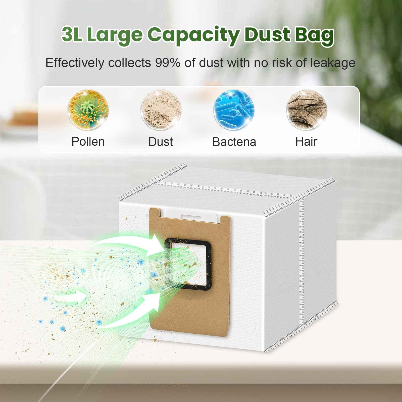16 Pack Dust Bags for eufy E28 Omni / E25 Omni Robot Vacuum Cleaner, 3L Large Capacity Vacuum Bags, Disposable Replacement Dust Bags