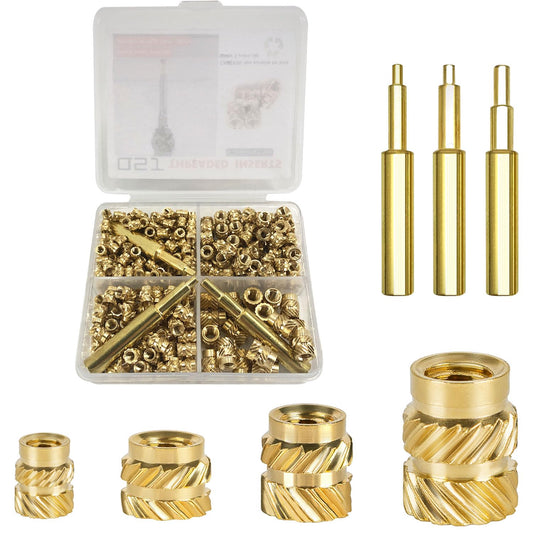 QSJ 300Pcs Threaded Inserts Set with Soldering Iron Tip Brass Heat Set Insert M2.5 M3 M4 Insert Nut for 3D Printed Plastic Materials