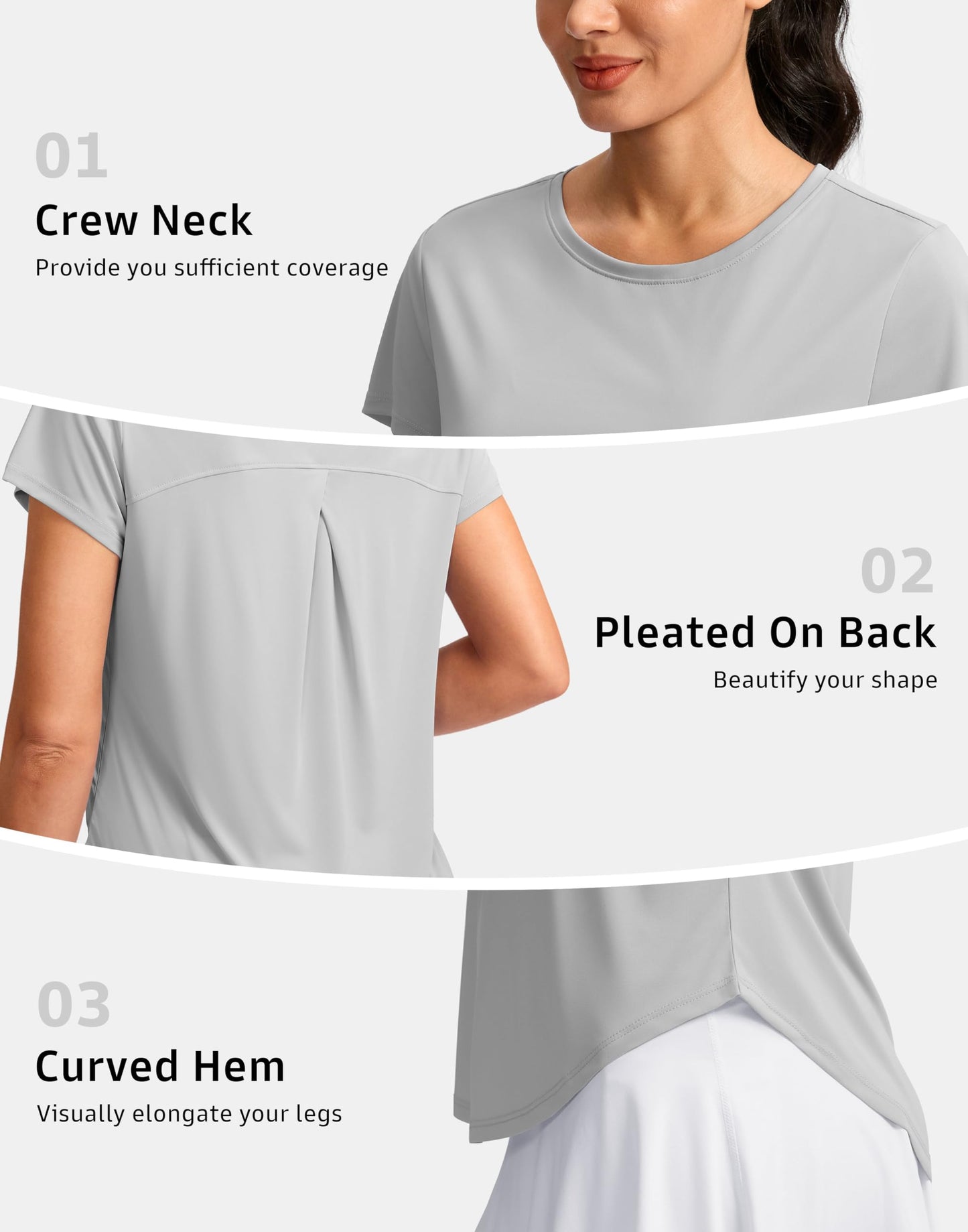 G Gradual Women's Workout Tops Short Sleeve Lightweight Athletic Yoga Running Shirts Loose Fit Quick Dry Gym T-Shirts(Light Grey,L)