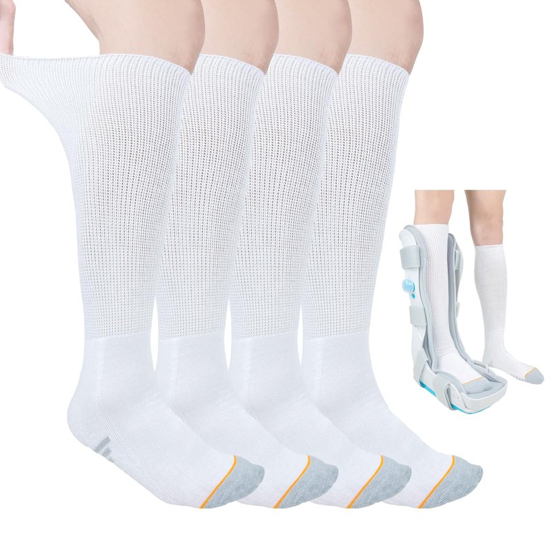 Ioryzek 2 Pairs Walking Boot Socks Liner air Cam Walker Cast Socks Fracture Boot Brace Breathable Surgical Orthopedics Socks for Men Women, White