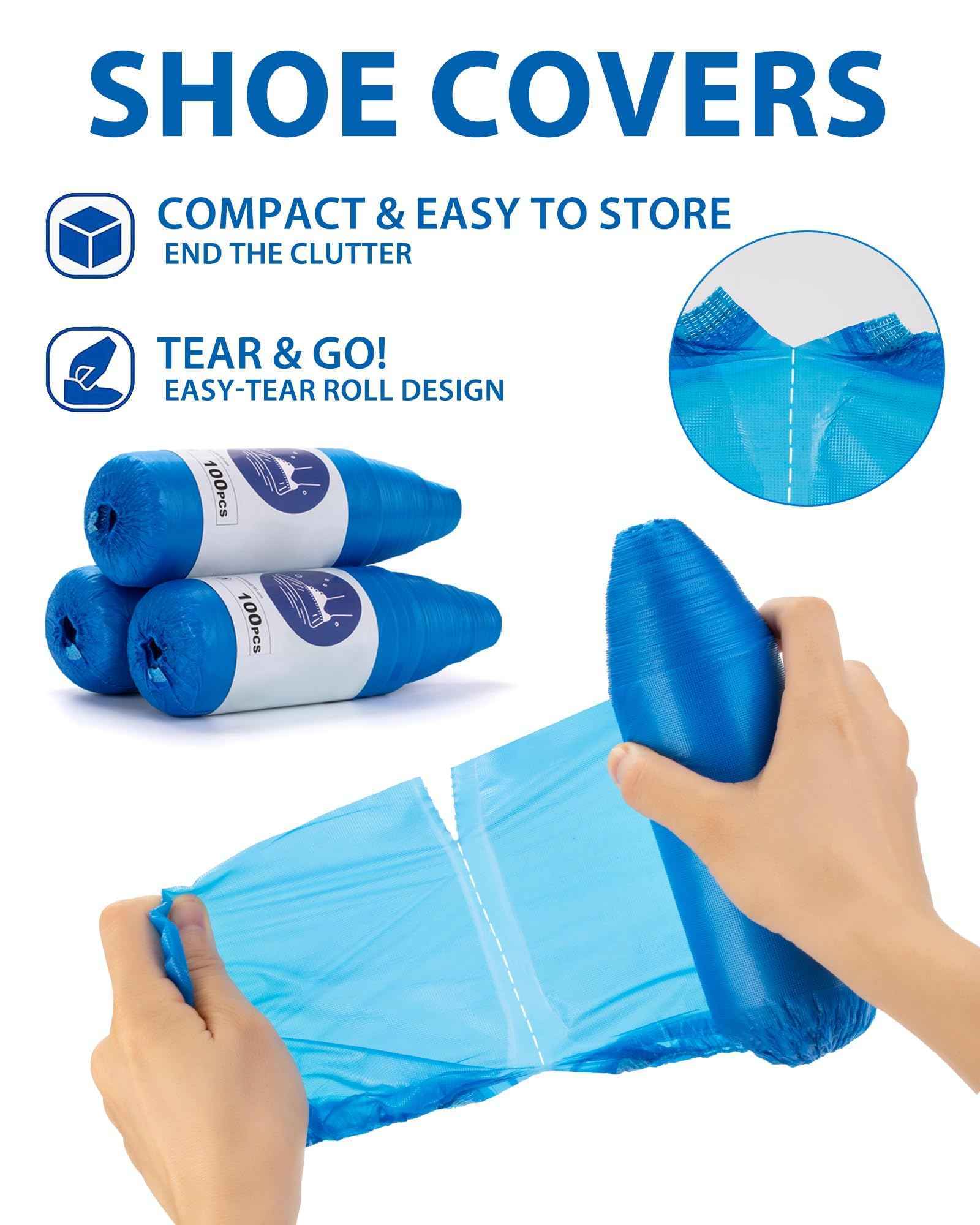 300 Pack (150Pairs) Shoe Covers Disposable Non-Slip, Waterproof Boot Covers with Compact Roll for Easy Storage, Plastic Shoe Covers for Indoor Use, Home Cleaning,Visting, One Size Fits Most