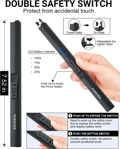 FUKKUDA Electric Arc Candle Lighter - USB Rechargeable, Windproof & Flameless | Obsidian Black