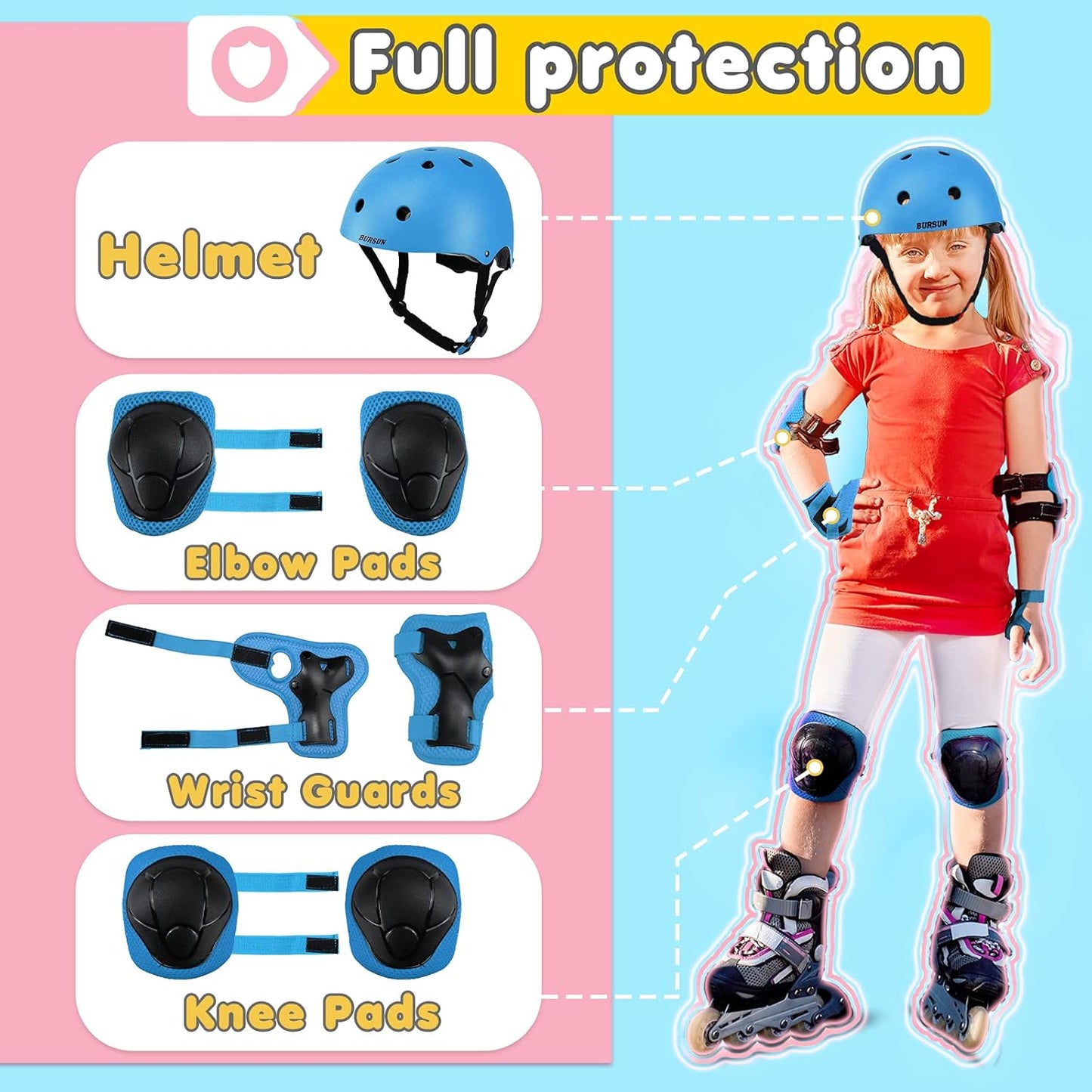 Skiennix Kids Bike Helmet - Adjustable Toddler Safety Gear with Knee, Elbow & Wrist Pads | Ages 2-14