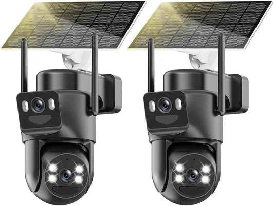 4K Wireless Solar Security Camera - Dual Lens Bullet & 360° PTZ, Color Night Vision, Battery Powered