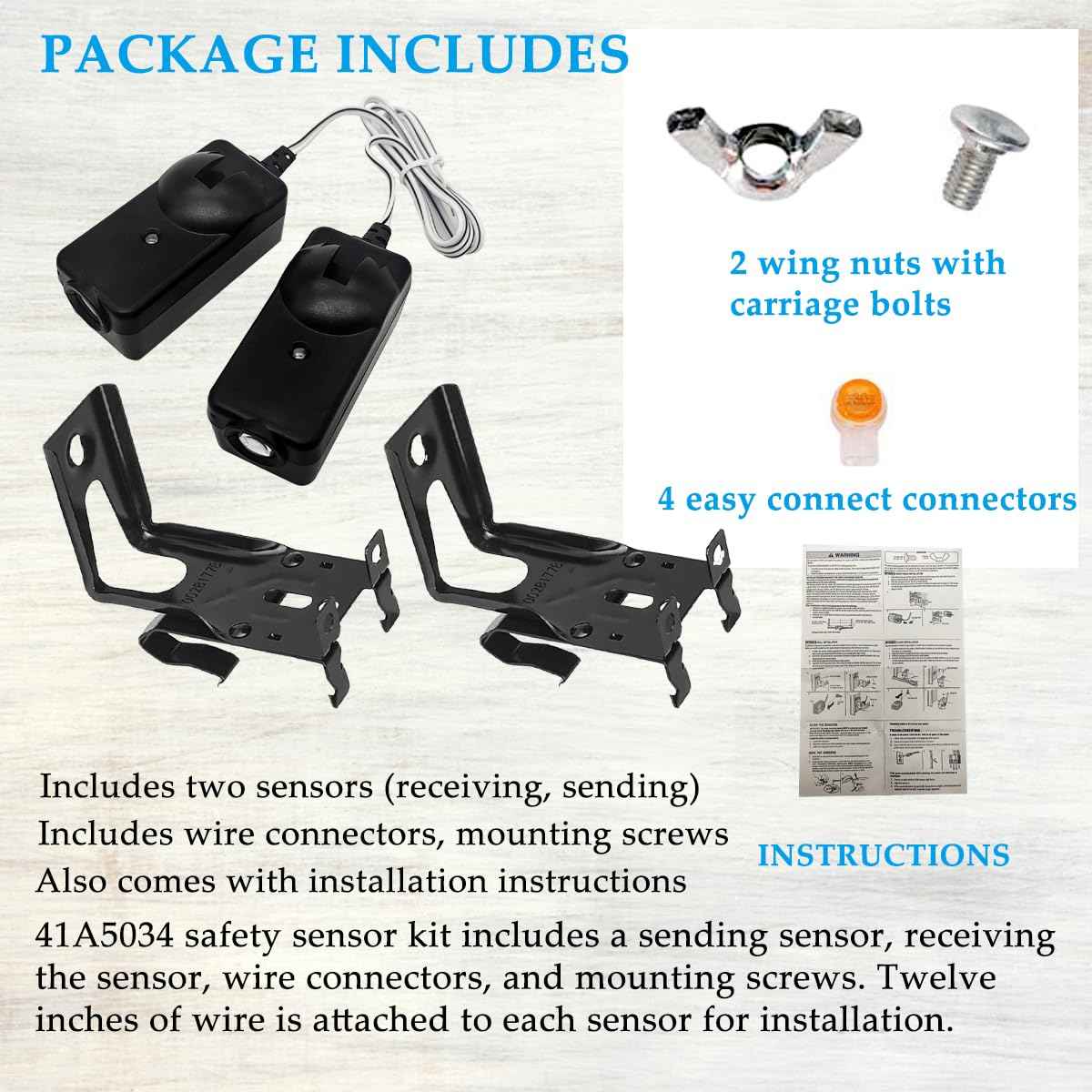 41A5034 Safety Sensor Kit, Compatible with Liftmaster Chamberlain Sears Craftsman Garage Door Opener Made After 1997, Sensor+Bracket