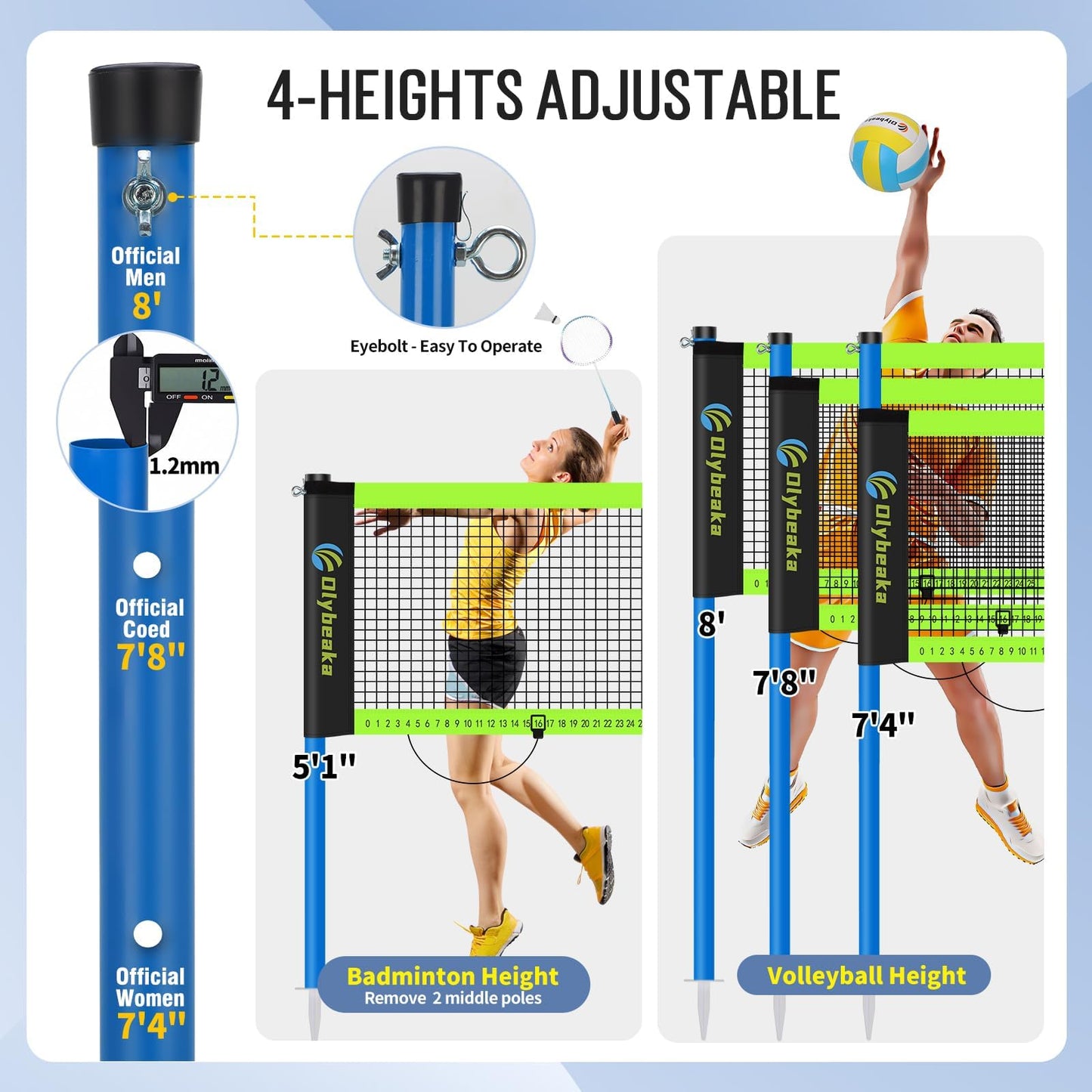 Portable Volleyball & Badminton Combo Net Set for Backyard Beach with 2 Nets (20ft and 32ft), Adjustable Poles, PU Volleyball, Aluminum Rackets and Carry Bag, Quick Setup & Durable (Black)