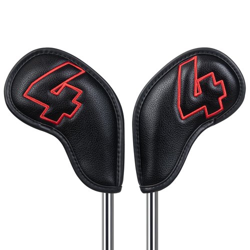 Craftsman Golf 10pcs Red No. on Both Sides Magnetic Closure Classic Black Leather Iron Headcover Covers Set Travel Cases Protector Available Custom with Name