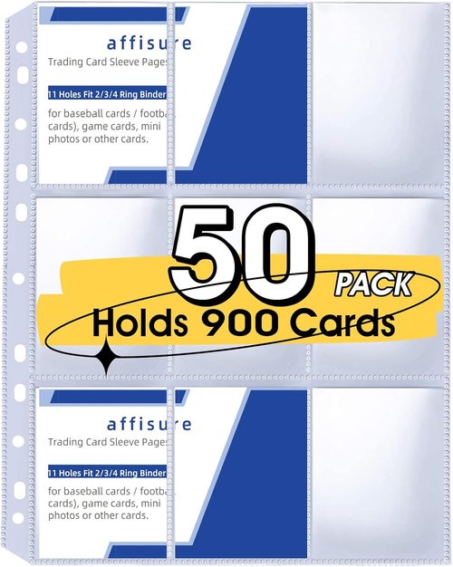 9 Pocket Card Sleeves by [Brand Name] - Holds 900 Cards | Durable Trading Card Binder Pages, 50 Pack