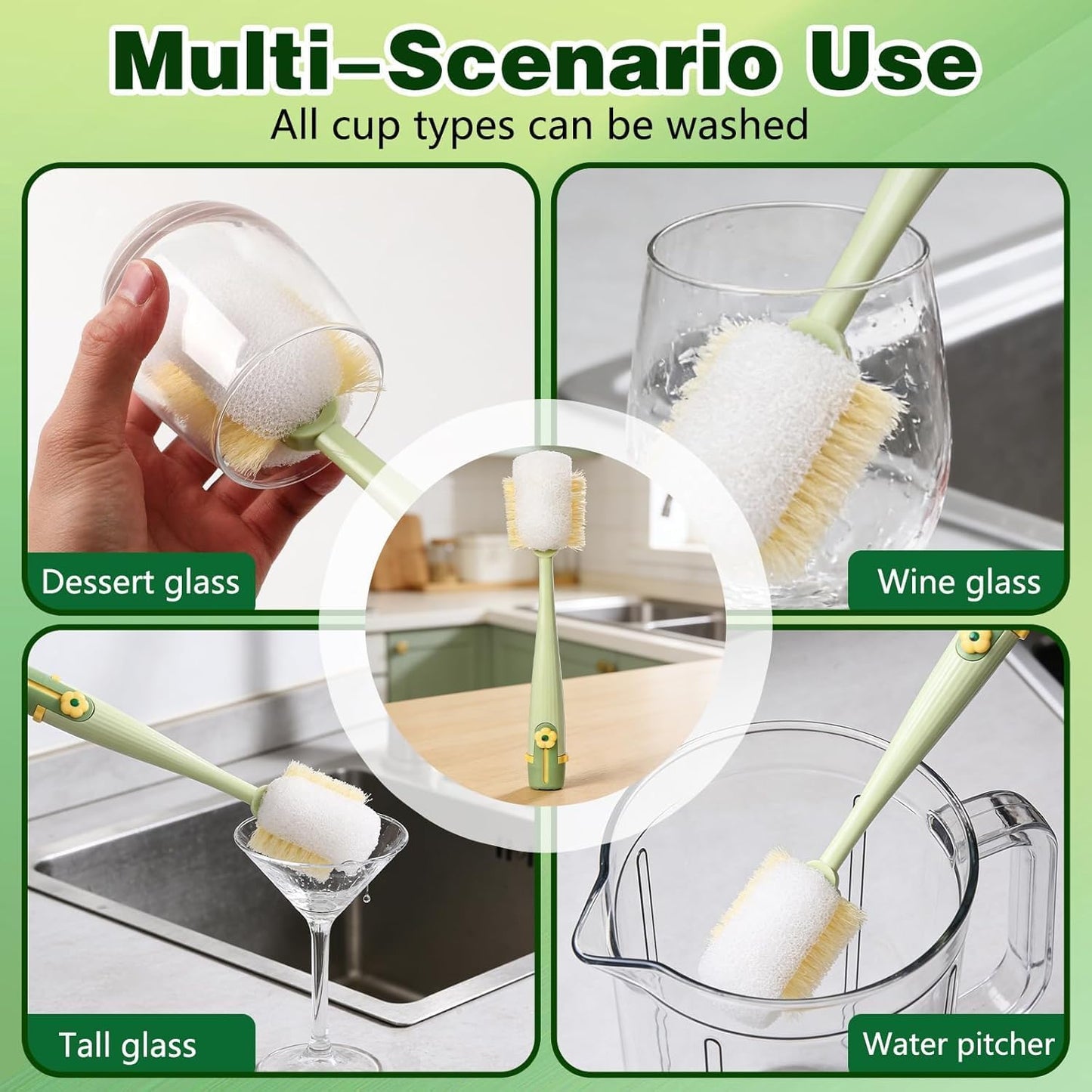 Skiennix 5-in-1 Bottle Cleaning Brush Set - Multifunctional Kitchen Scrubber with Long Handle | 2 Pack