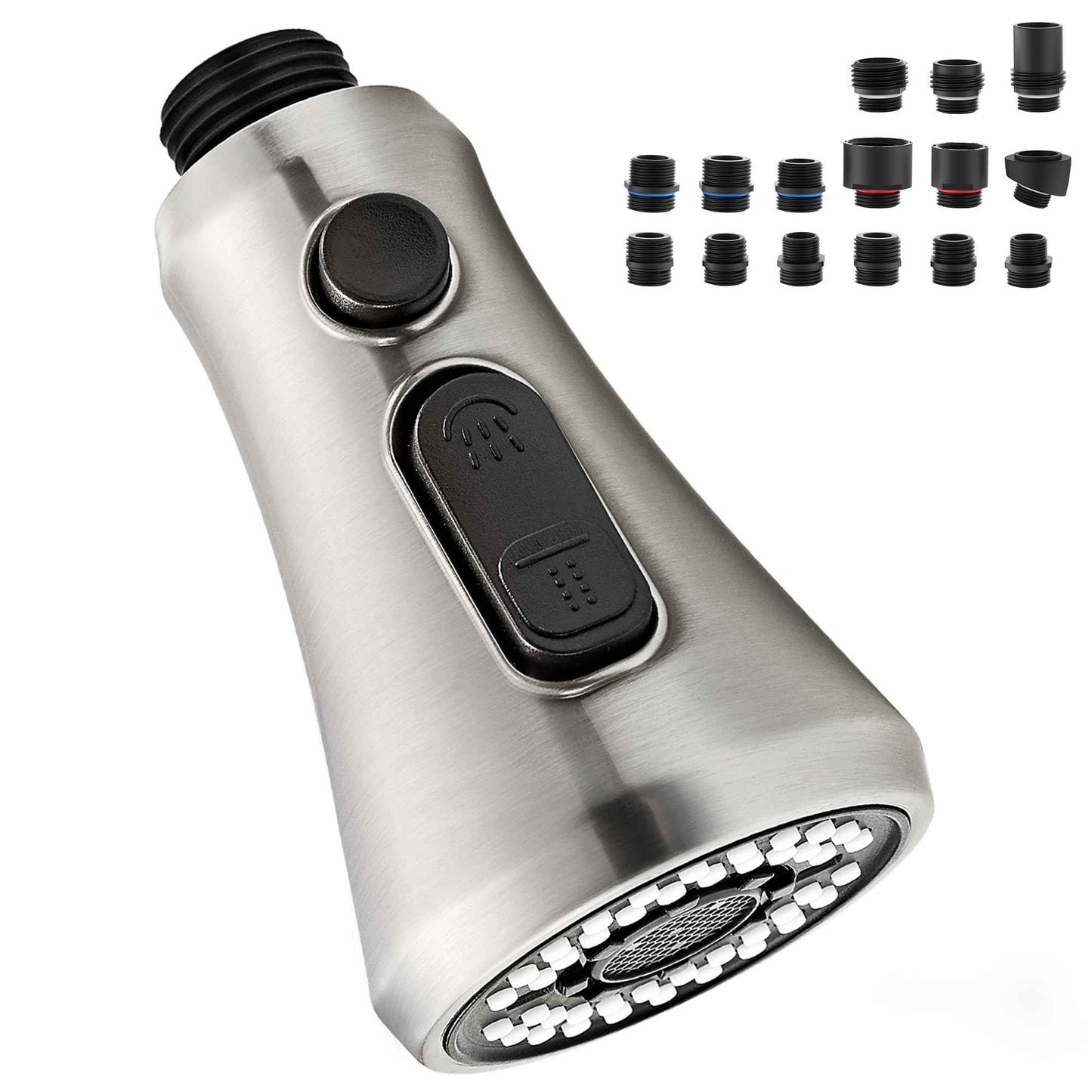 J-HVA Kitchen Faucet Head, Pull Down Kitchen Sink Sprayer Head Replacement for Kitchen Faucet, 3 Functions High Pressure Sink Spray Nozzle, Spray Head with 15 Adapters, Brushed Nickel