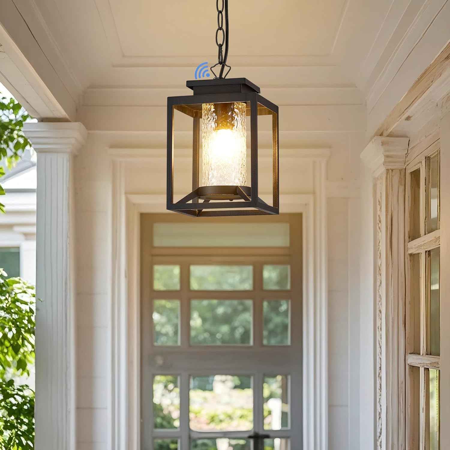 Modern Black Outdoor Pendant Light - 1-Light Hanging Lantern for Porch & Gazebo