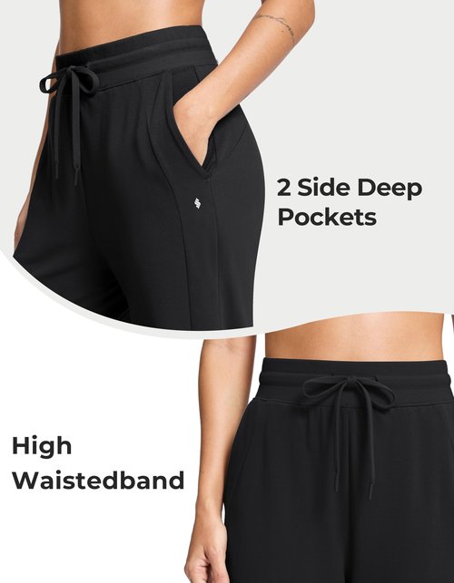 Soothfeel Women's Cotton Sweatpants Lounge Sweat Pants High Waisted Open Bottom Casual Yoga Pants for Women with Pockets, Black, L