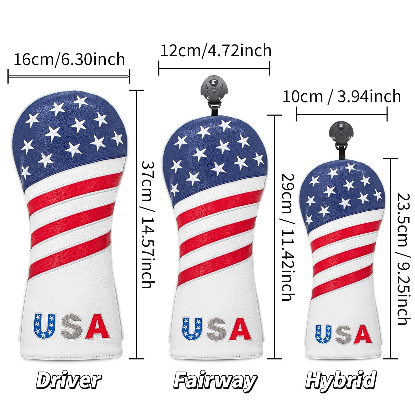 Golf American Style Head Cover Golf Club Blue and White Leather Headcovers Set Fits Driver Fairway Wood Hybrid Utility Putter Iron Wedge Headcover. (Driver)