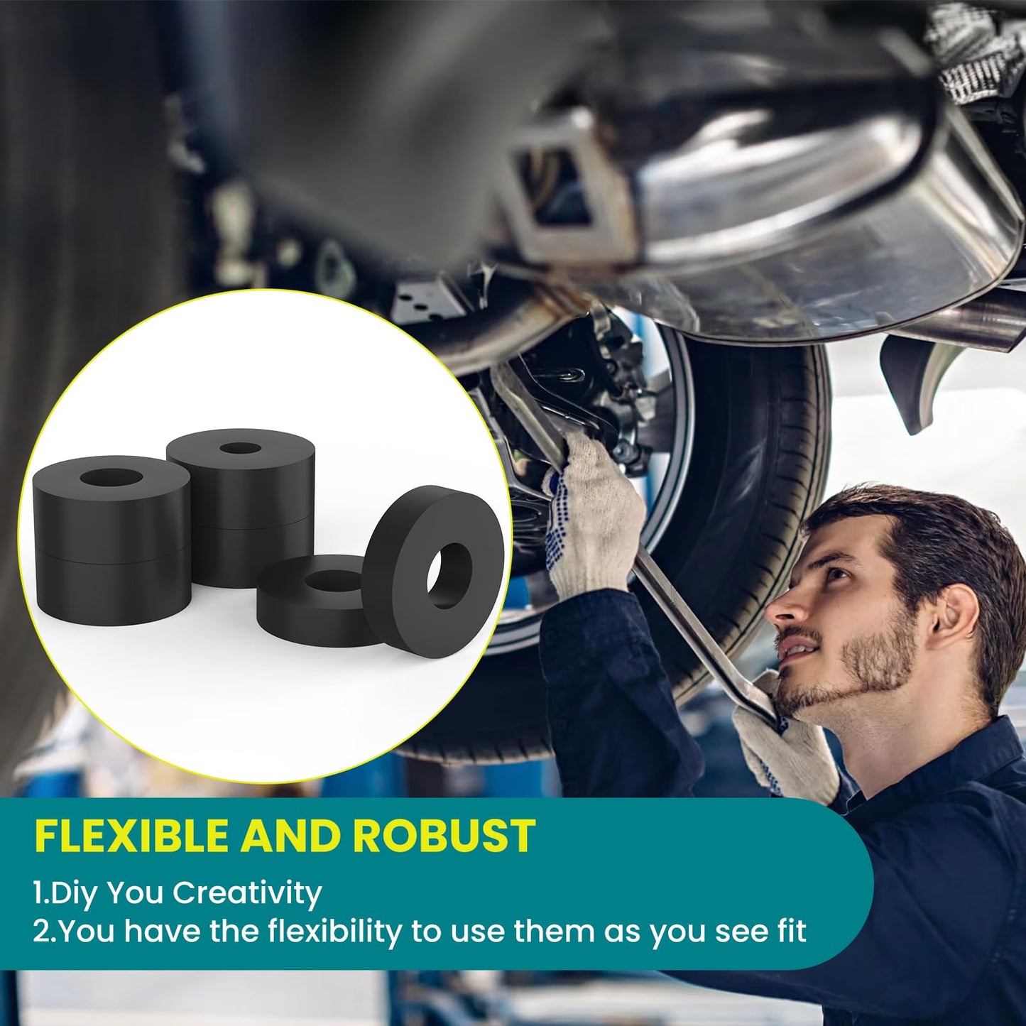 DALQUIS 24Pcs 3 Sizes Multi-Purpose Rubber Spacers Kit, 1 Inch OD Anti-Vibration Bushings Spacers Washers for Cars, Motors, Home