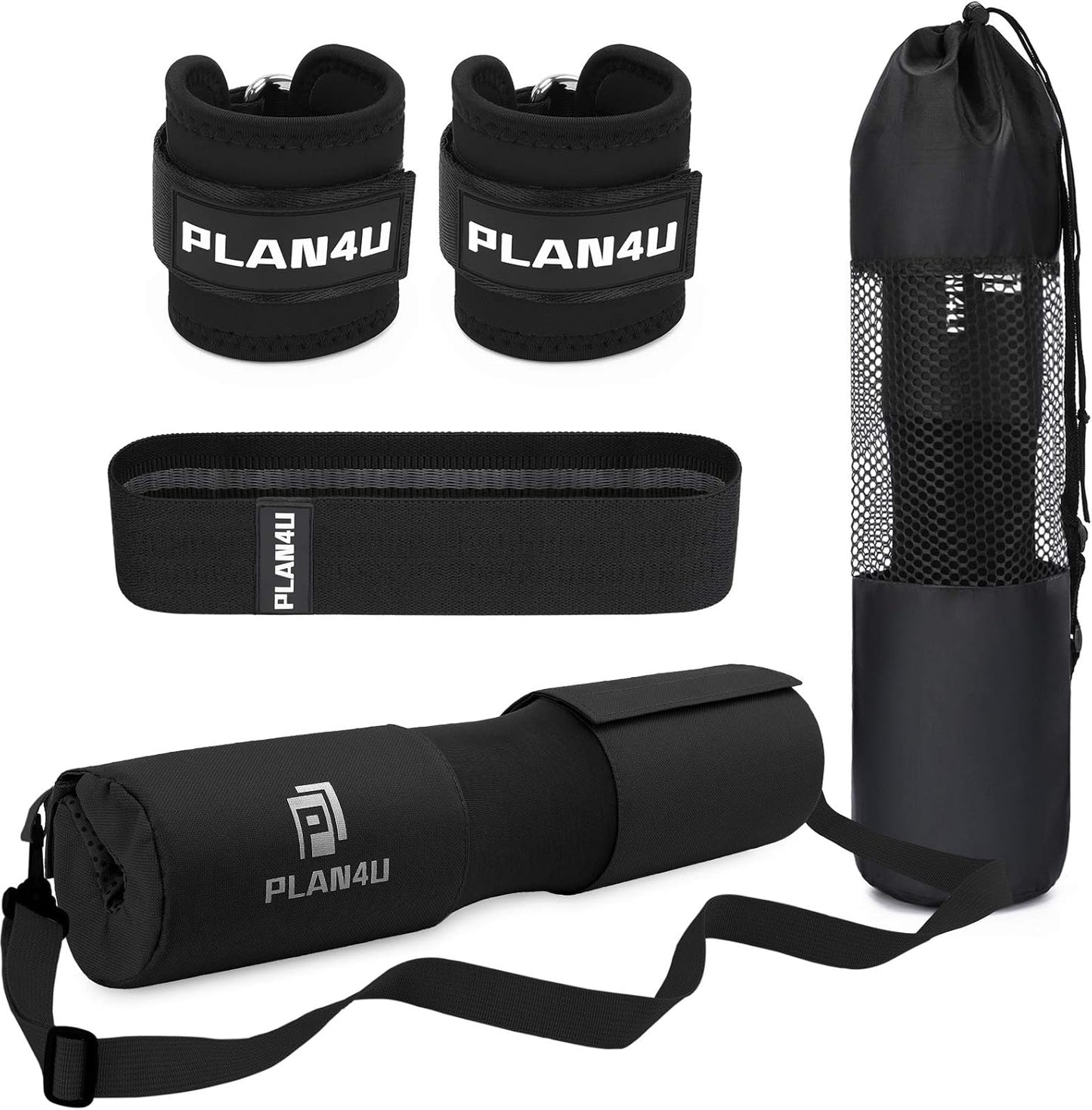 Plan4U Barbell Pad Set - Upgraded Foam Cushion for Squats & Hip Thrusts | Fits Standard & Olympic Bars