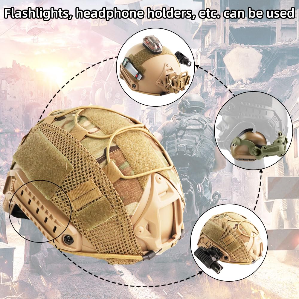 Airsoft Helmet, PJ Type Tactical Fast Helmet with Cover, Paintball Military Tactical Gear with Front NVG Mount Side Rail and Breathable Vent Holes for Cosplay Outdoor Activities