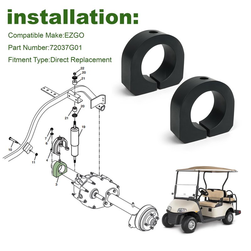 Camotokiit 2PCS Rear Spring ISO Mount Cap Rubber Bushing 72117-G01 for E-Z-GO TXT & Medalist Gas Golf Cart 1994-2008