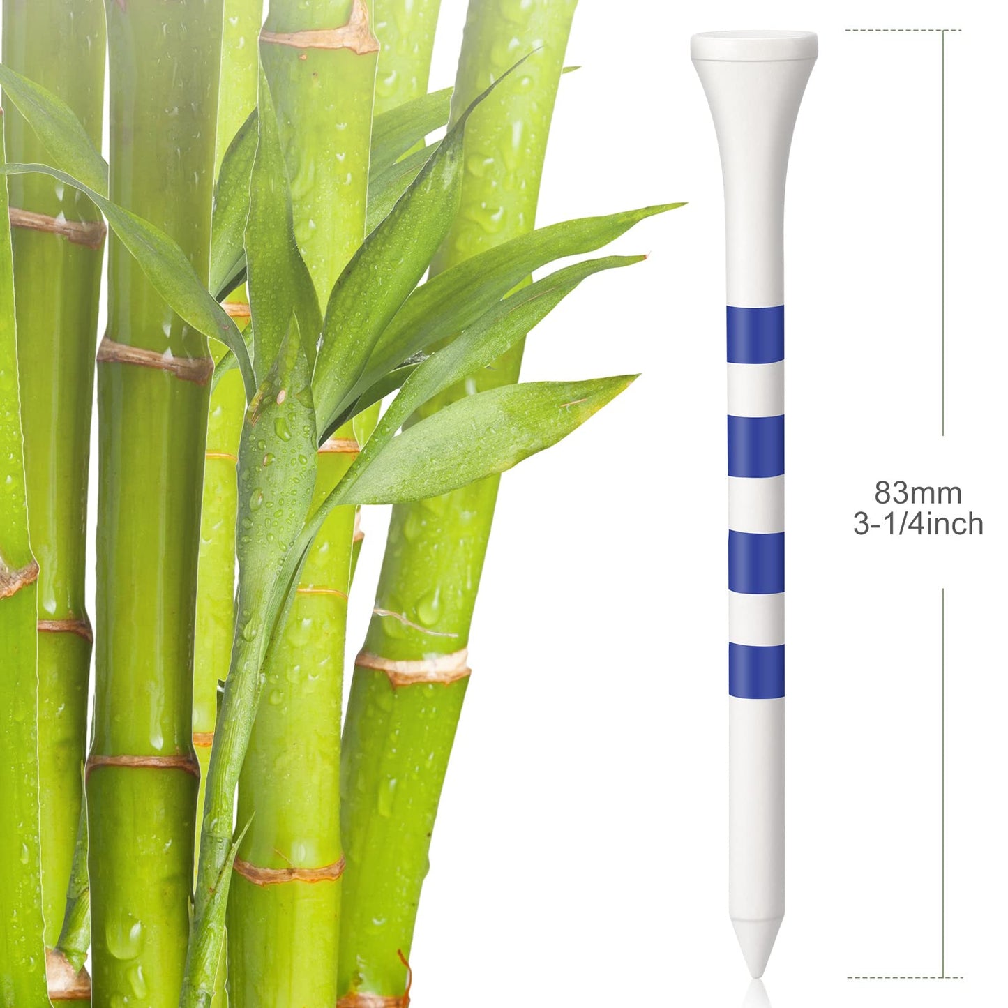 Sosation 200 Pieces Bamboo Golf Tees 3-1/4'' Inch Wooden Golf Tees Reduce Friction and Side Spin(White and Blue)