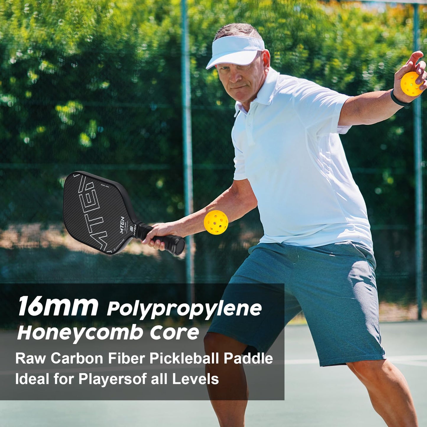 Pickleball Paddles, USAPA Approved Carbon Fiber Pickleball Paddle,16MM Polypropylene Honeycomb Core, Increased Power and Spin, Novice & Pro Players