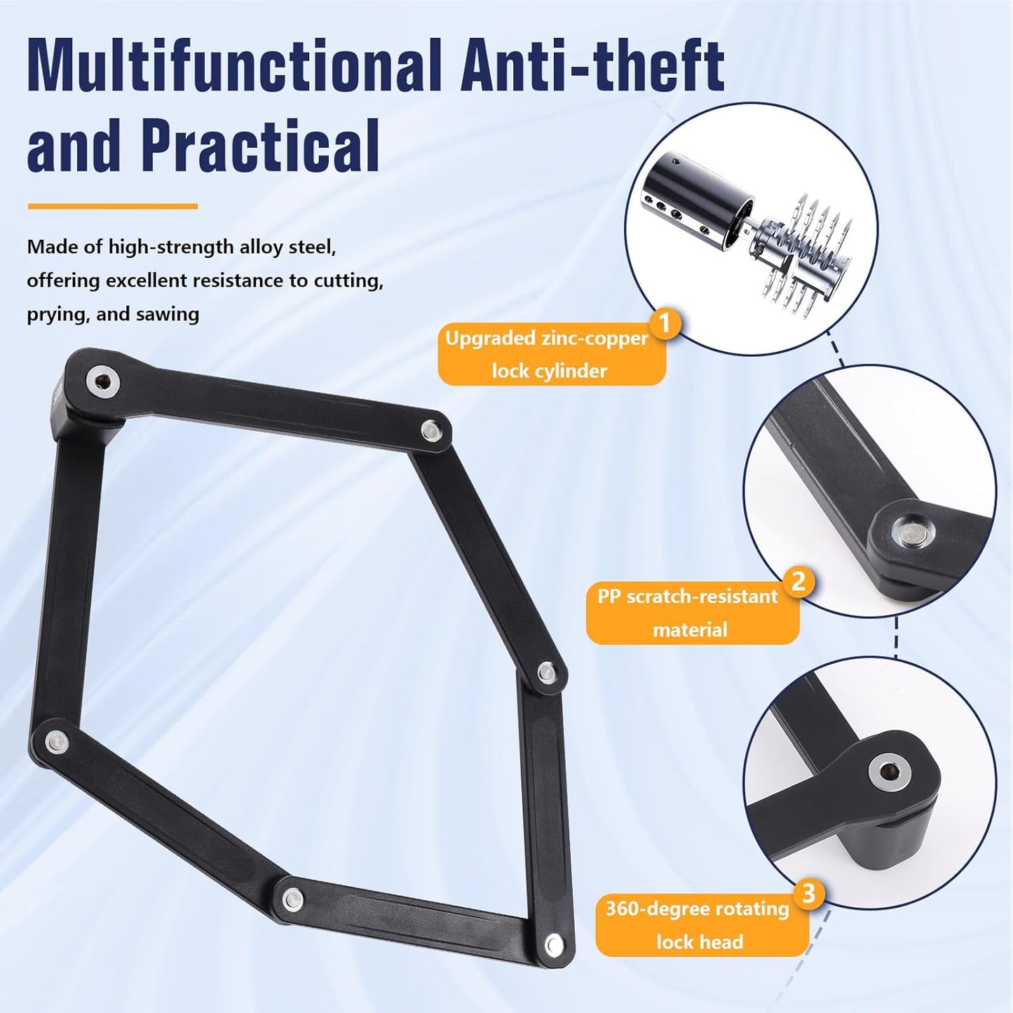 Skiennix Folding Bike Lock - Heavy Duty Anti-Theft Alloy Steel with Mounting Bracket | 30-Inch Length, 2 Keys
