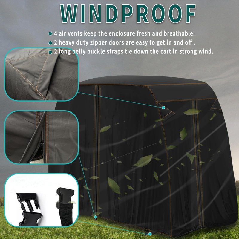 QYMOTO Golf Cart Covers 2 Passenger for Club Car EZGO Yamaha Golf Cart Cover Heavy Duty Waterproof Sunproof Windproof Outdoor Indoor All Weather Protection Durable 95" Overall Length