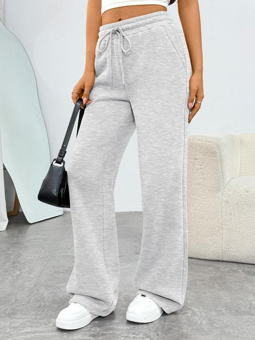 Trendy Queen Women‘s Wide Leg Sweatpants, Baggy Barrel Pants with Pockets, High Waist Lounge Joggers for Fall Winter Grey M