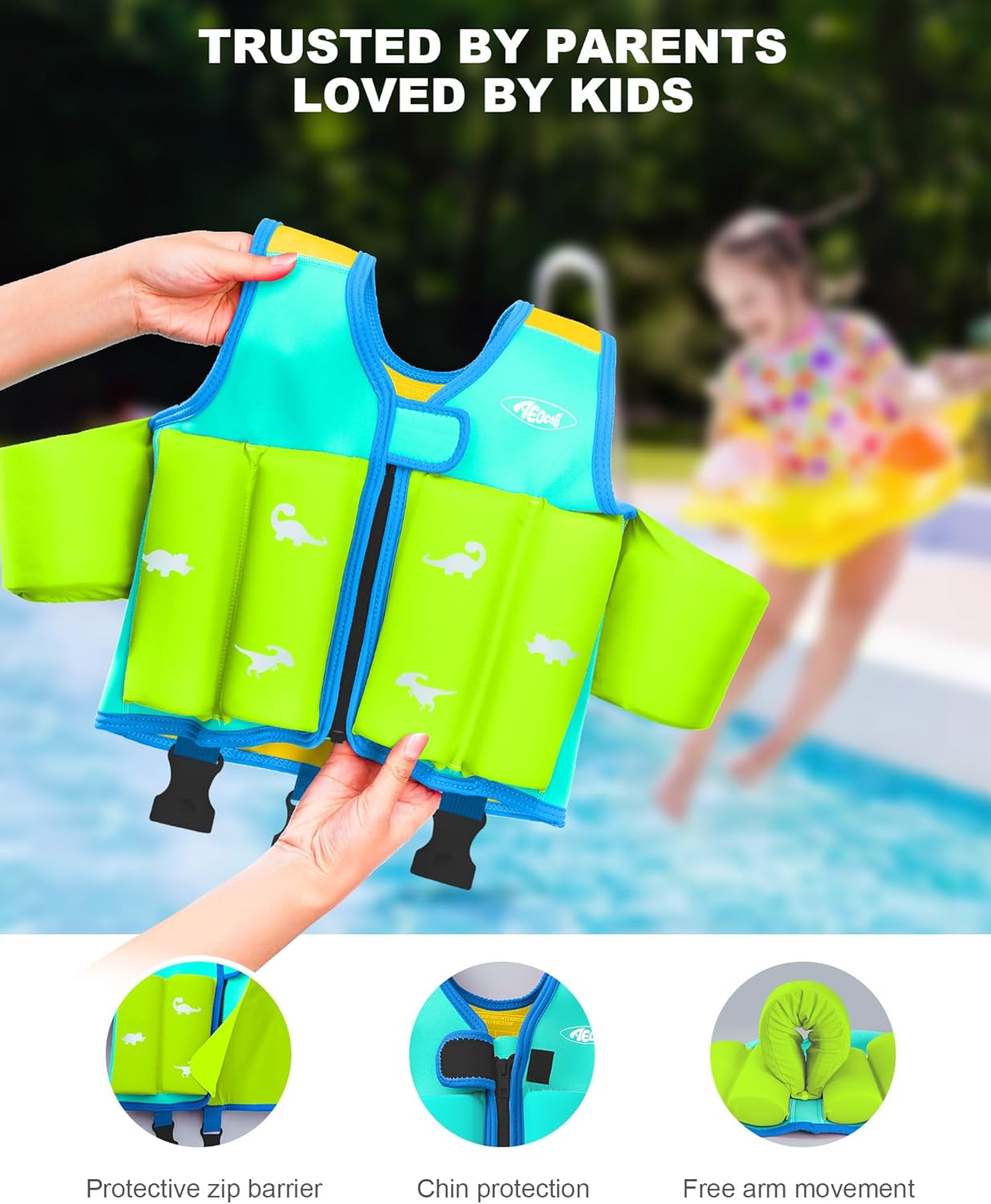 Skiennix Kids Swim Vest | Comfortable Float Jacket for Ages 1-9 | Bright Colors & Crotch Strap, 20-70 lbs