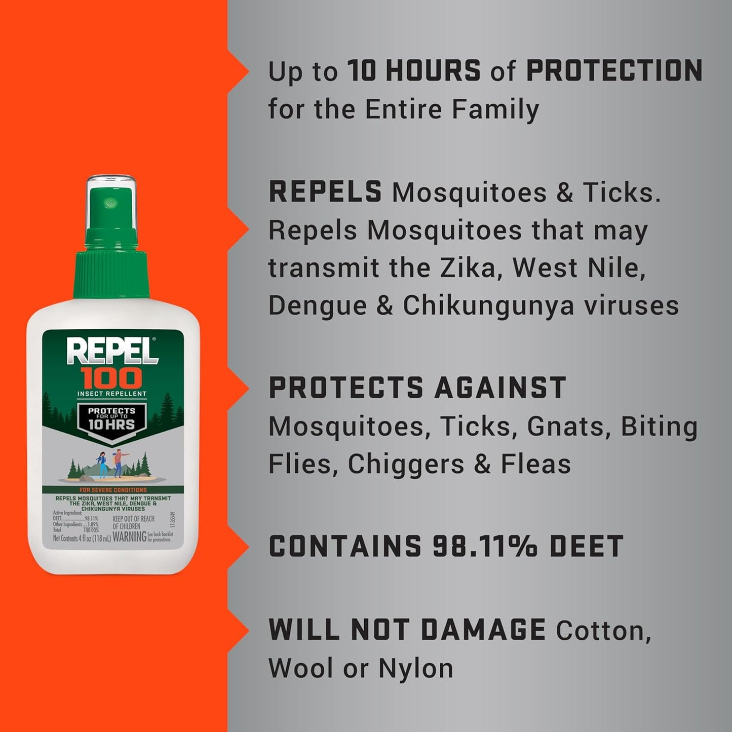 Repel 100 Insect Repellent - Long-Lasting 10-Hour Protection Spray | 4 Ounces, DEET Formula