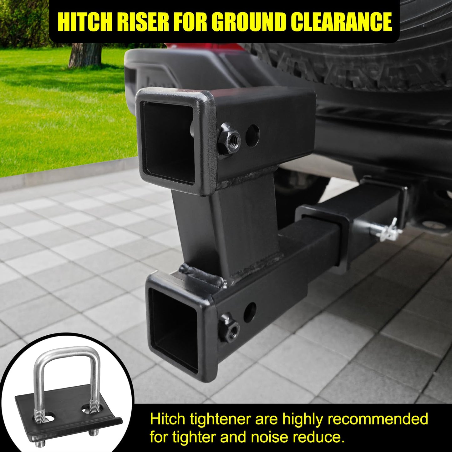 KAIRAY Double Hitch Receiver, 2 inch Trailer Dual Hitch Extension Riser, Hitch Adapter Fits for 2 inch Receiver Extender to 10 inch Max Length, 6 Inch Riser/Drop