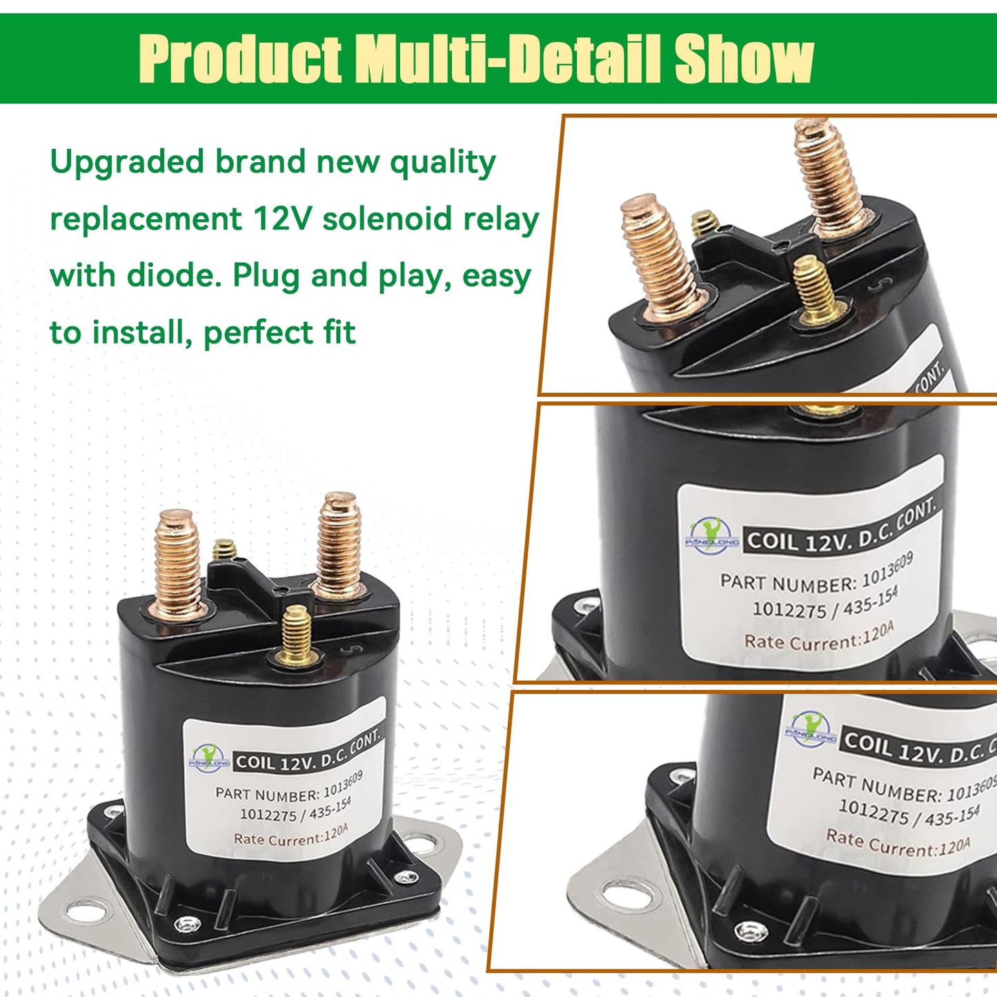 Panglong 12V Solenoid Relay with Diode for Club Car Tempo (2018-Up) & DS/Precedent (1984-Up), OEM#1013609,1014948