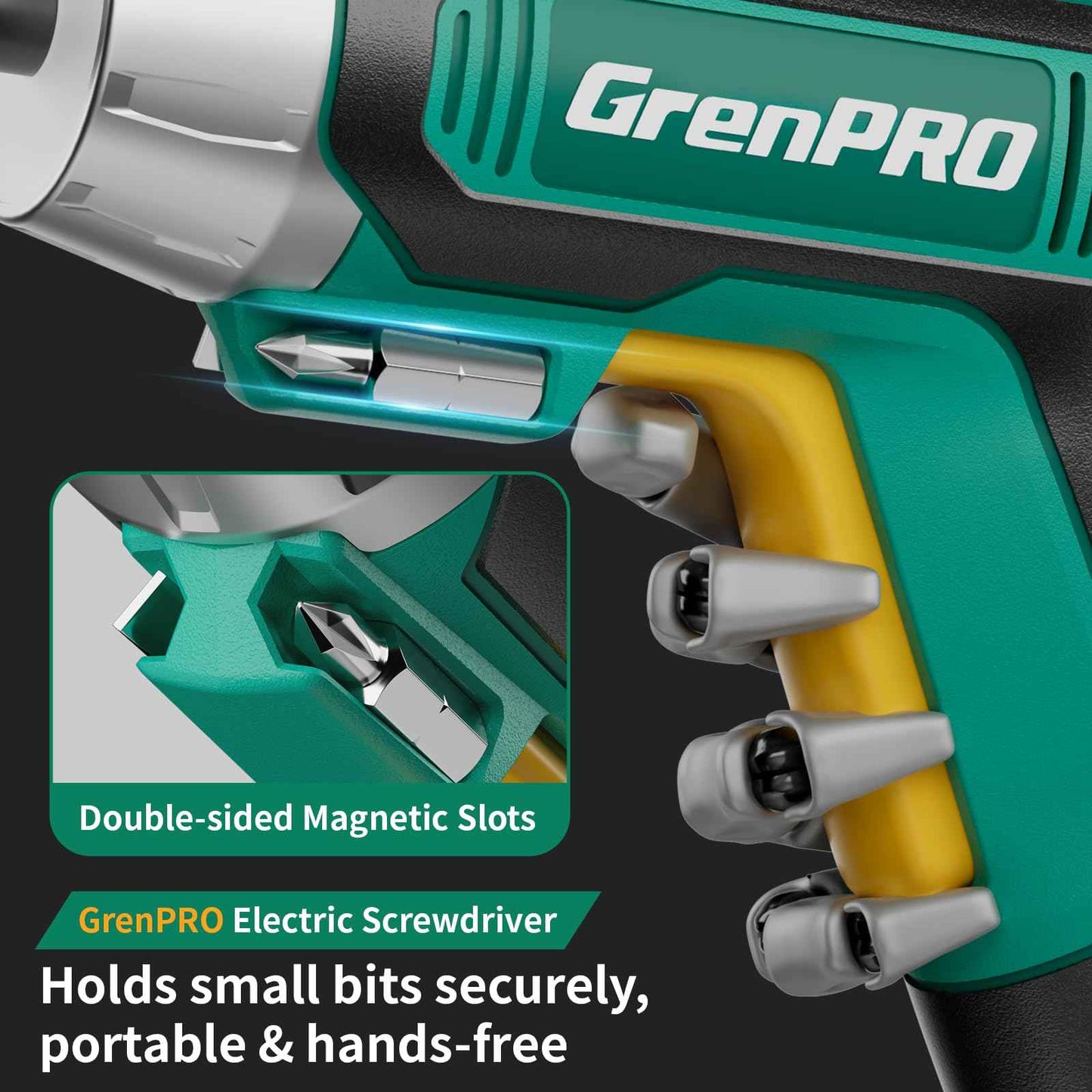 GRENPRO 4V Electric Screwdriver Rechargeable, Cordless Screwdriver 9pcs Bit with 1pc Bit Holder, USB Small Power Screwdriver Set with Bits, Green