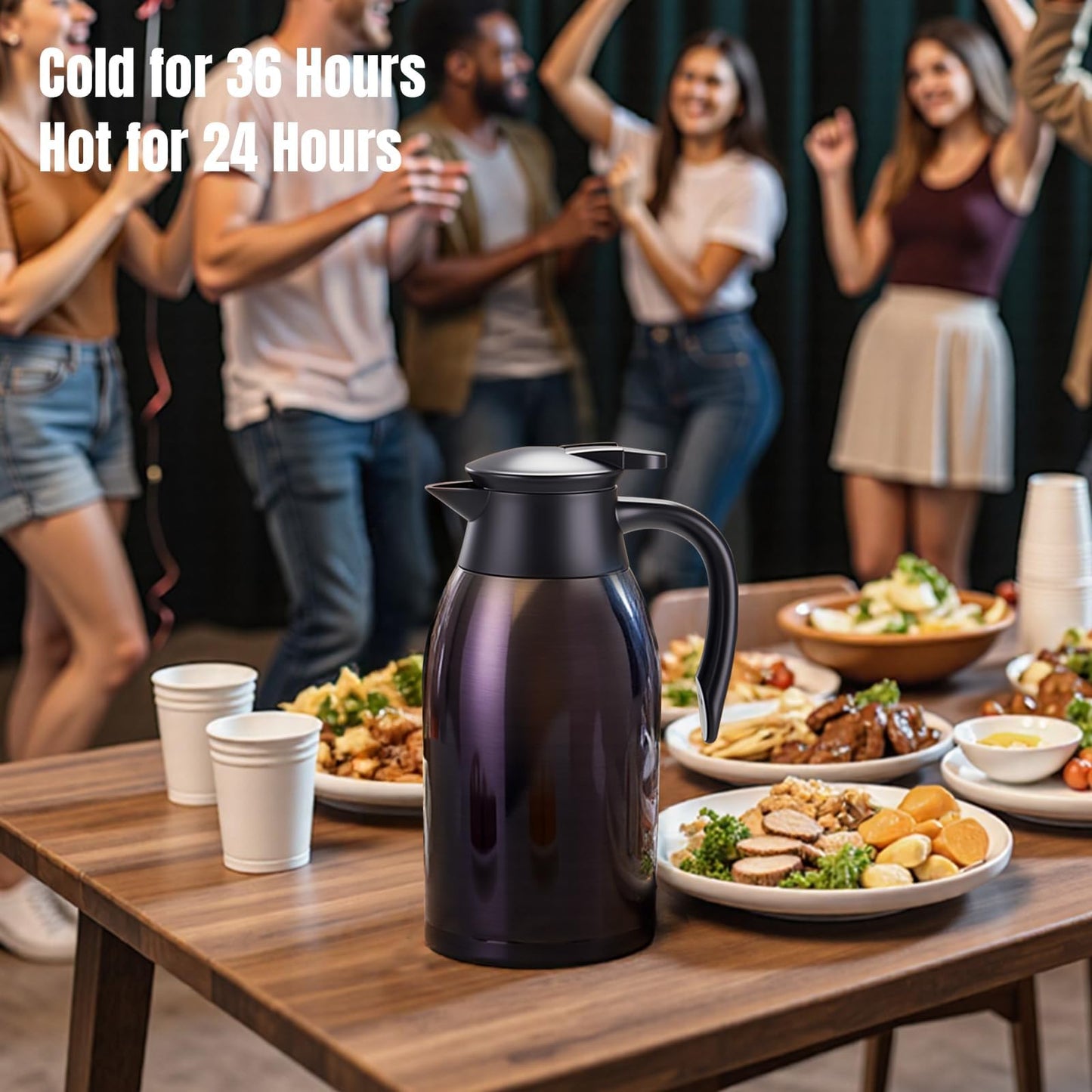 PARACITY 68oz Thermal Coffee Carafe Stainless Steel, Coffee Carafes for Keeping Hot, Double Walled Vacuum Insulated Coffee Urn for Coffee & Tea, Home & Office(Black)