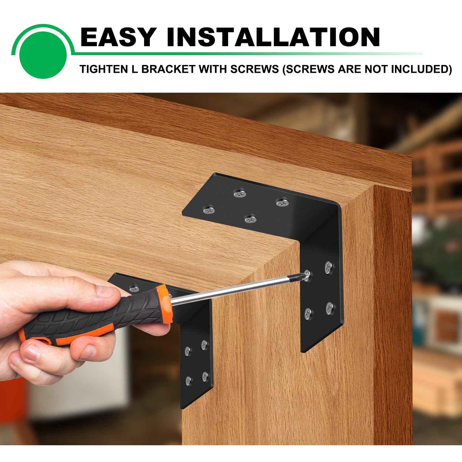 Andorm 8 Pack L Brackets 3x3 for Wood Framing, Heavy Duty Corner Angle, Corner Brace 90 Degree Iron Bracket for Wood Beam with Holes Outdoor Black