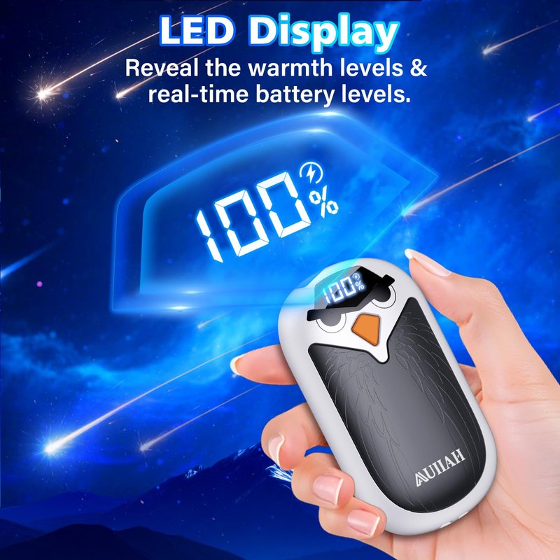 Hand Warmers Rechargeable 2 Pack with LED Display, 4 Heat Settings & Fast Heating, Portable Electric Hand Warmers for Camping Hunting Commuting, Valentine's Gifts for Men Women