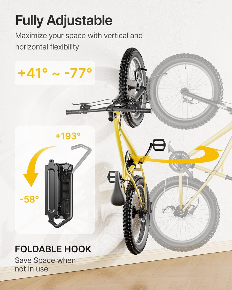 monTEK Bike Wall Mount for 4.5" Tire Width, Swivel Bike Wall Hanger Holds Up to 77lbs, Space-Saving Bike Rack Garage, Heavy Duty Bike Storage for Bedroom Home Office, 2 Pack