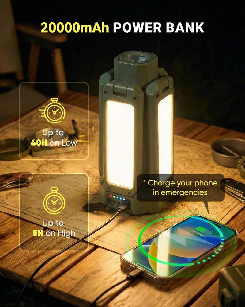 SakerNeo Portable Camping Light with Stand 67'' Rechargeable Work Light - 6500Lumen, 20000mAh Battery, 2700K-6000K Dimmable Camping Lattern with Magnetic Base for Camping, Garage, Emergency