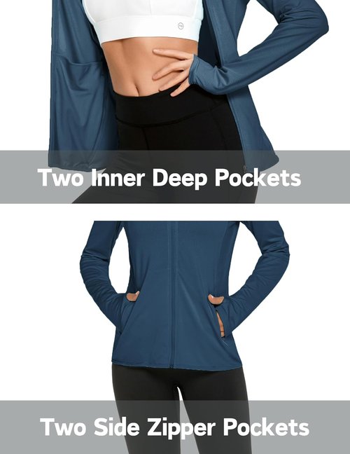 COOrun Women's Sun Protection Hoodie - UPF 50+ Long Sleeve Athletic Jacket with Pockets
