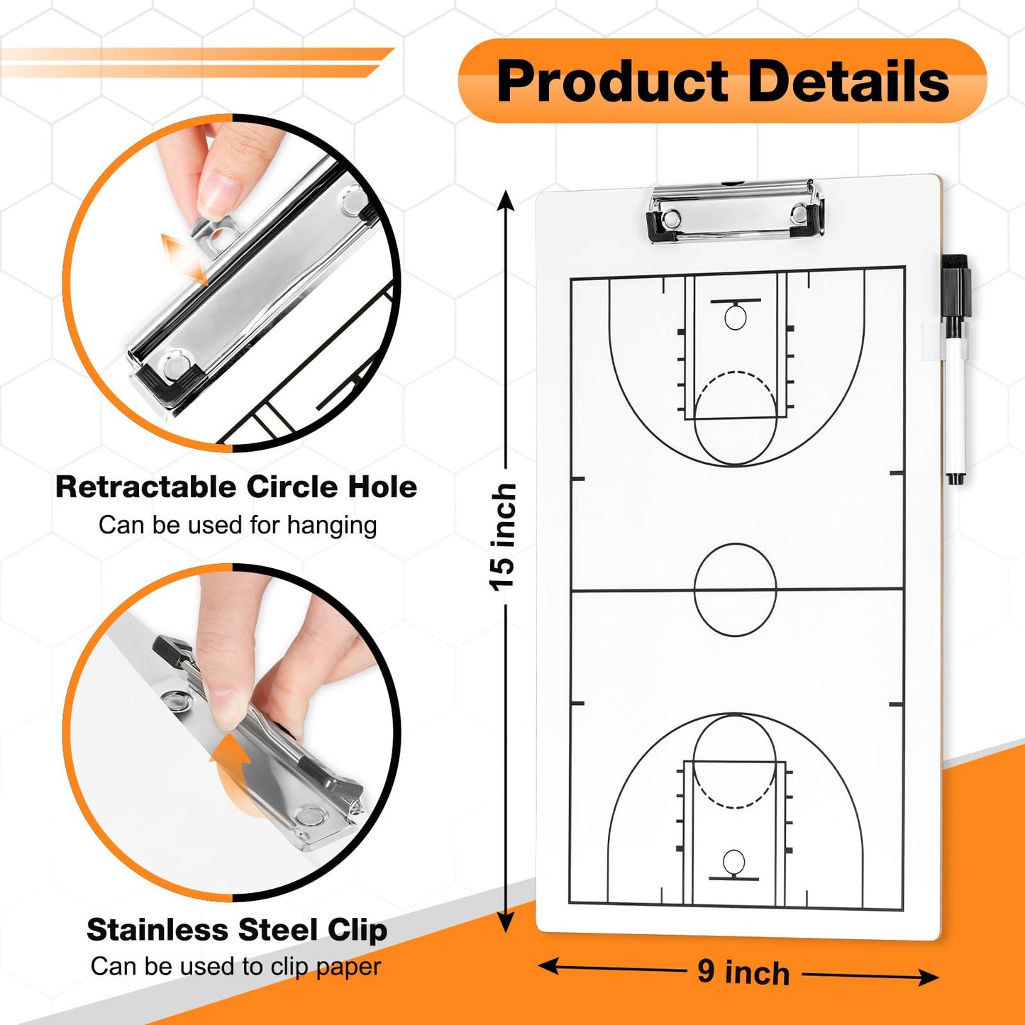 QUEENLINK Basketball Clipboard Dry Erase Double-Sided Coaching Board | Basketball Coaching Board, Dry Erase Clipboard, Double-Sided, Full Half Court, Coach Tactic, White Board for Coaches