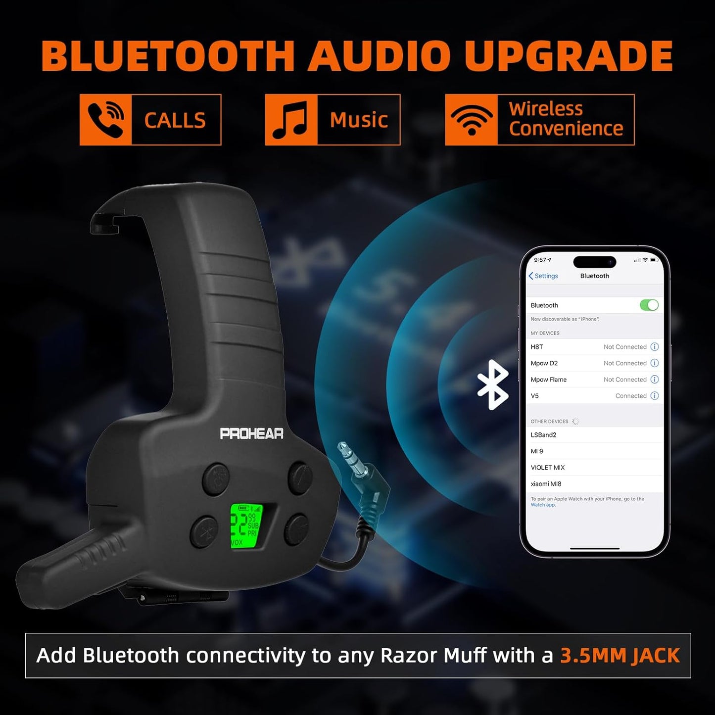 RH09 Bluetooth Walkie Talkie Upgrade Module - 3 Mile GMRS 2-Way Radio with 22 Channels & USB-C Rechargeable for PROHEAR, ZOHAN & Howard Leight Impact Sport