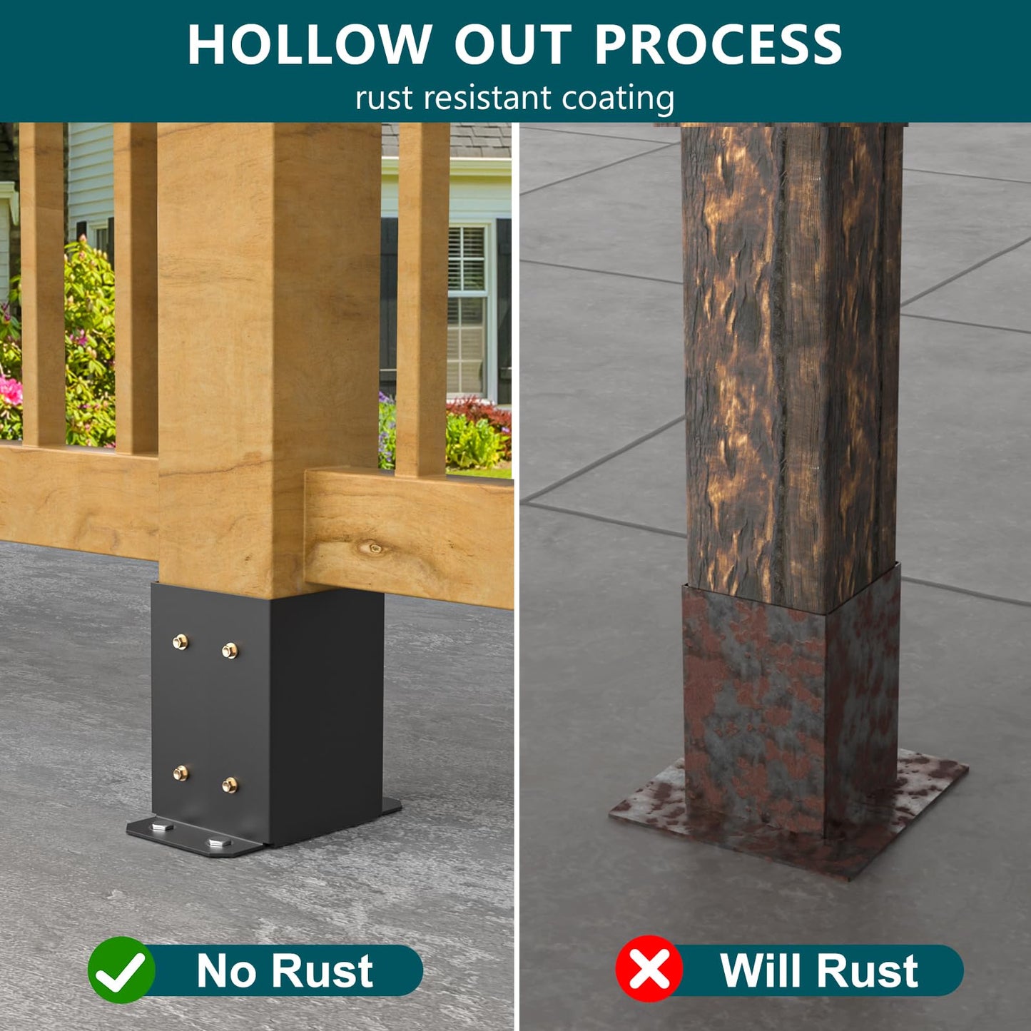 SPACEEUP 4x4 Post Base 12 Pcs, Inner Size 3.6"x3.6" Deck Post Base, Heavy Duty Powder-Coated Post Anchor Black Wood Post Brackets for Decking Porch Railing Support