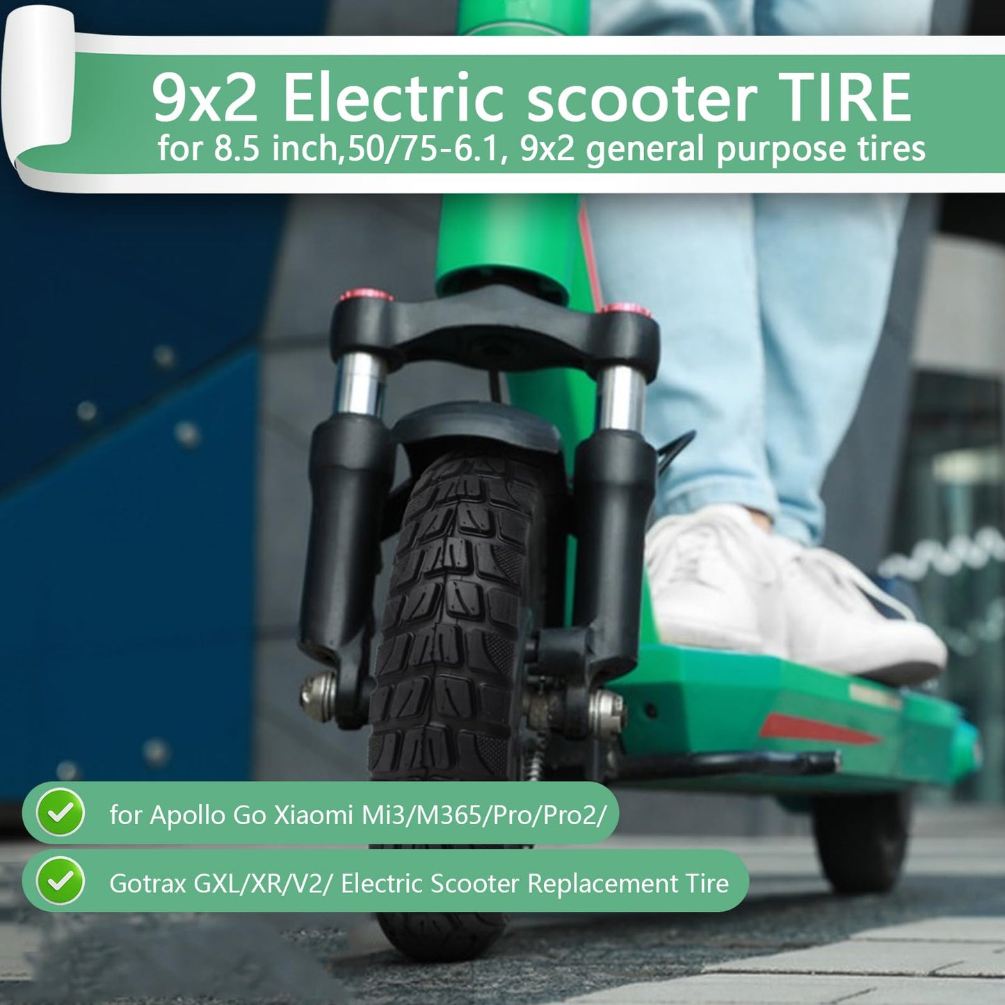 9x2 Vacuum Tire, 9 Inch Replacement tire, With Tire Air Valve, for Apollo Go Xiaomi Mi3/M365/Pro/Pro2/Gotrax GXL/XR/V2/ Electric Scooter (2 Pack)